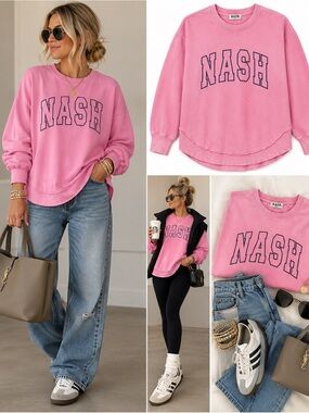 Ash Pink Crew Neck Sweatshirt with Bold Lettering